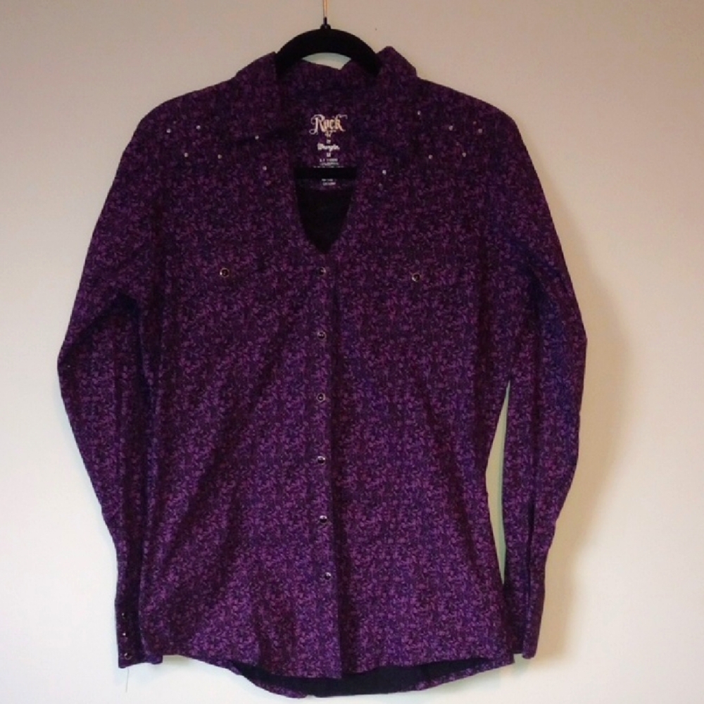 Rock 47 Purple And Black Ladies Cowboy Shirt